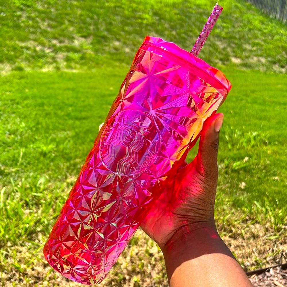 Pink 24oz Starbucks cold cup and keychain